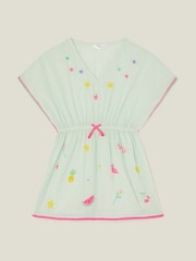 Angels By Accessorize Green Girls Star Embroidered 100% Cotton Kaftan - Image 1 of 2