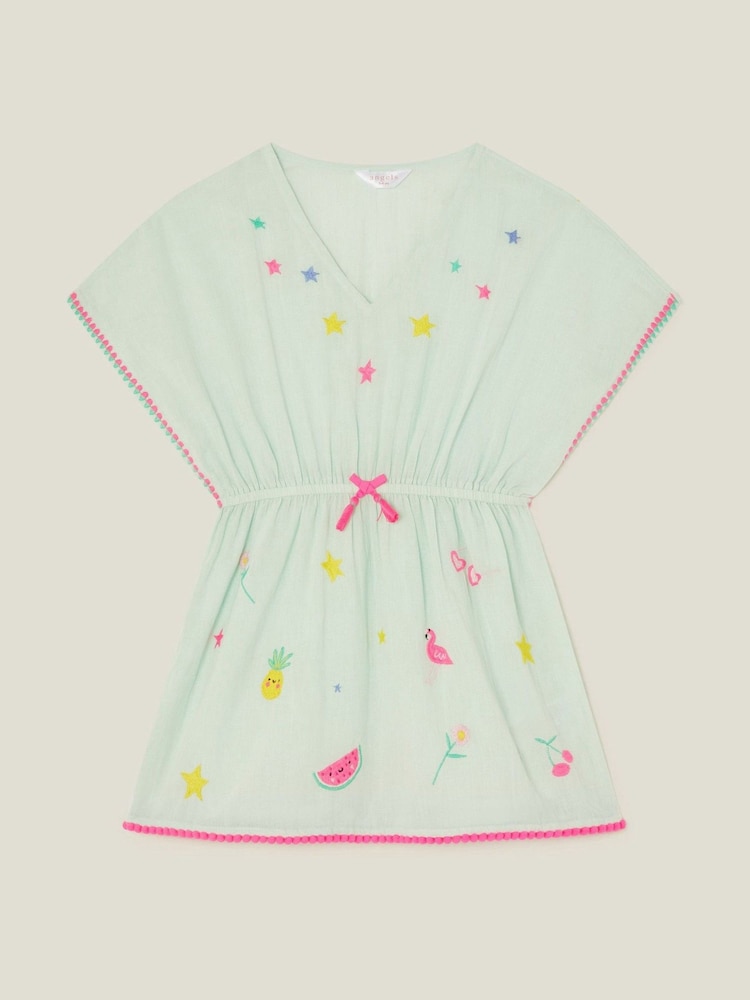 Angels By Accessorize Green Girls Star Embroidered 100% Cotton Kaftan - Image 1 of 2