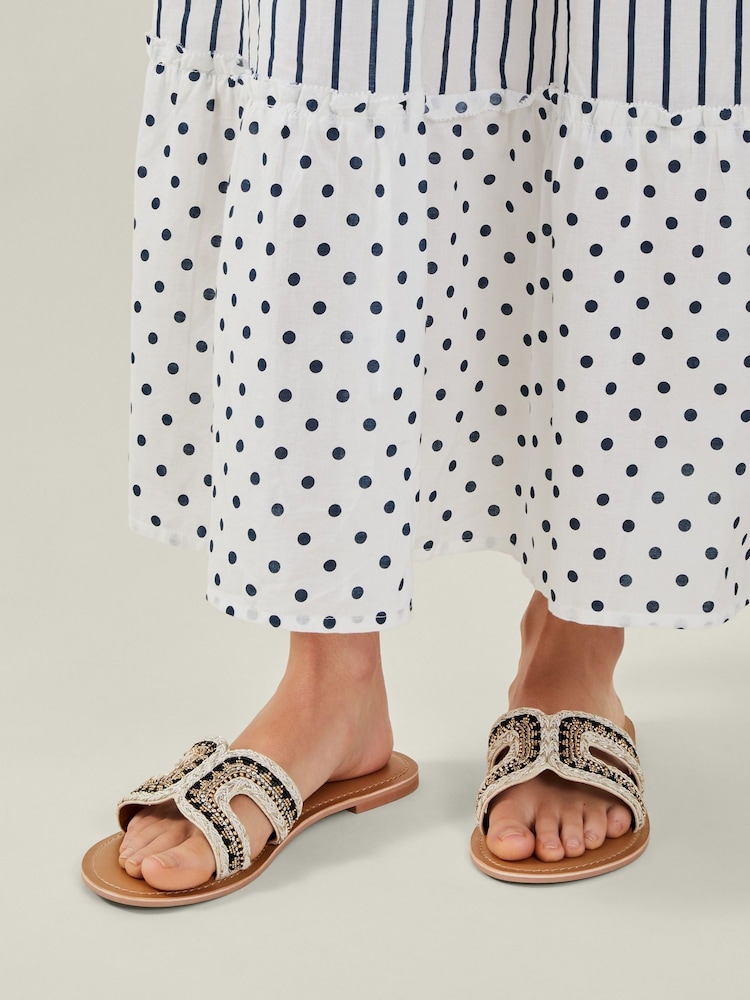 Accessorize Black Wide Fit Cut-Out Bead Slide Sandals - Image 1 of 3