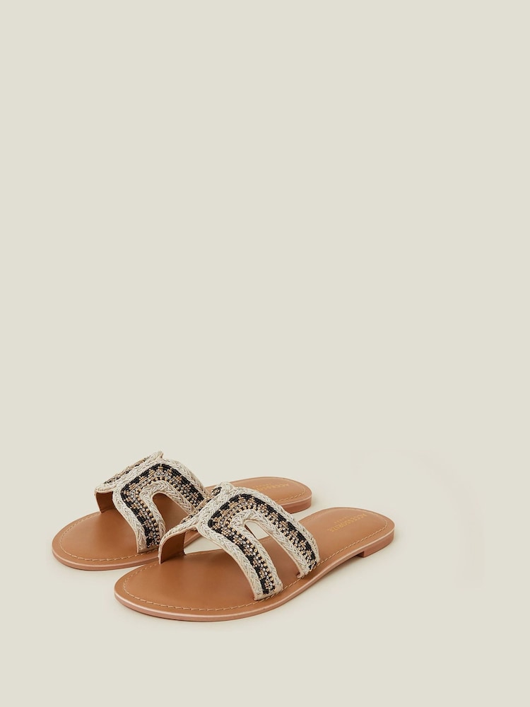 Accessorize Black Wide Fit Cut-Out Bead Slide Sandals - Image 2 of 3