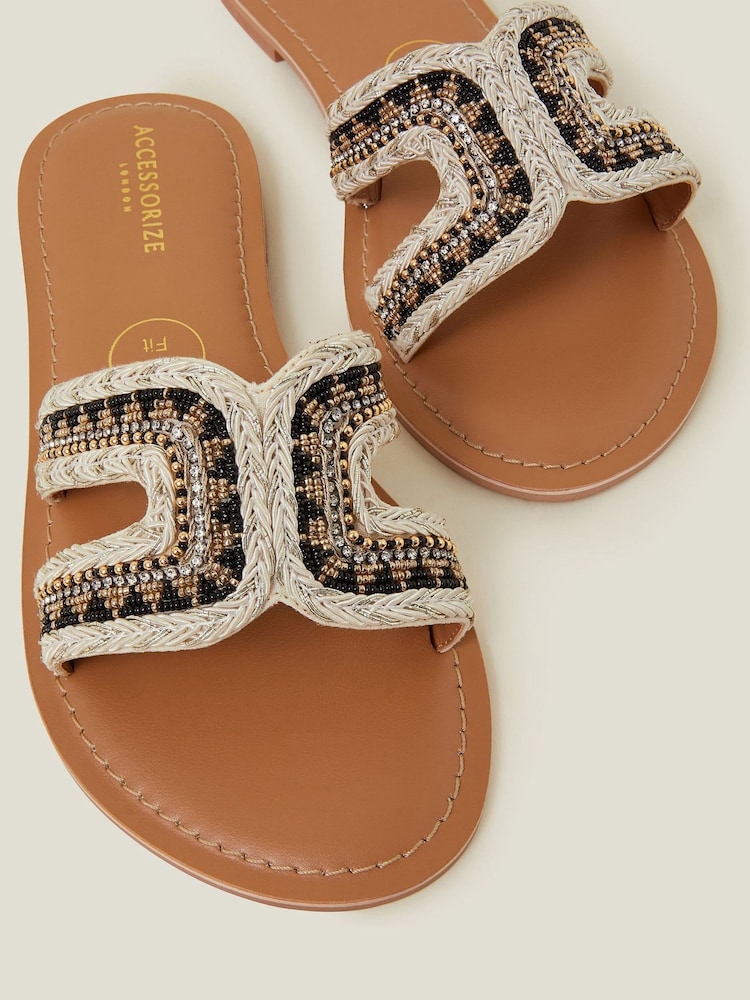 Accessorize Black Wide Fit Cut-Out Bead Slide Sandals - Image 3 of 3