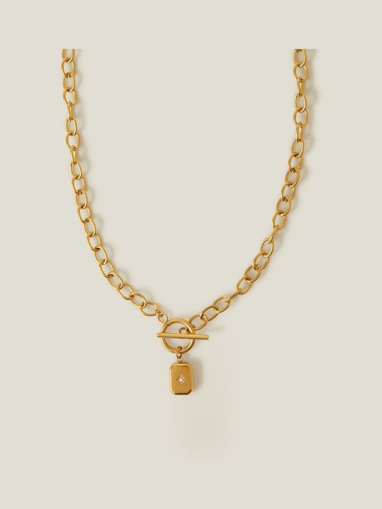 Accessorize Gold 14ct Plated T-Bar Star Pendant Necklace - Image 1 of 2