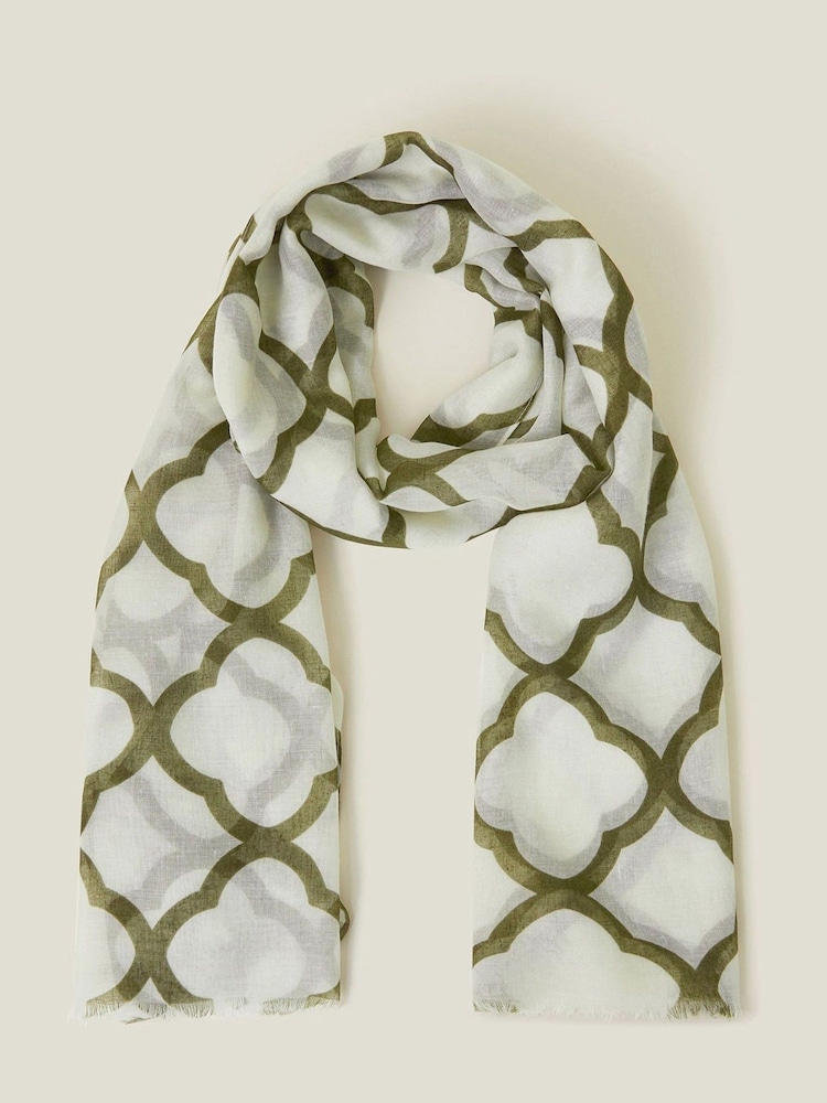 Accessorize Green Lightweight Clover Pattern Scarf - Image 1 of 2 Accessorize Green Lightweight Clover Pattern Scarf - Image 1 of 2