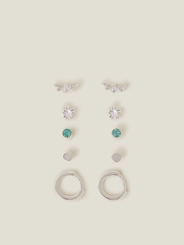 Accessorize Silver Sterling Plated Bee Stud and Hoop Earrings 5 Pack - Image 2 of 3
