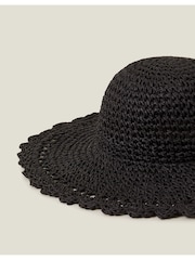 Accessorize Black Scallop Floppy Straw Sun Hat - Image 2 of 2