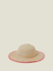 Angels By Accessorize Natural Girls Fringe Floppy Straw Sun Hat - Image 1 of 2