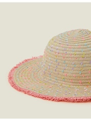 Angels By Accessorize Natural Girls Fringe Floppy Straw Sun Hat - Image 2 of 2
