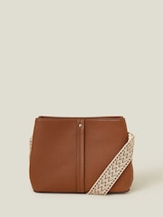 Accessorize Brown Faux Leather Webbing Strap Cross-Body Bag - Image 1 of 4