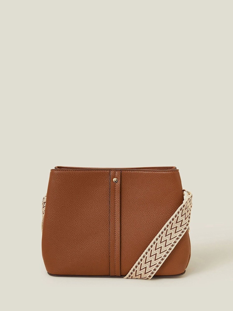 Accessorize Brown Faux Leather Webbing Strap Cross-Body Bag - Image 1 of 4