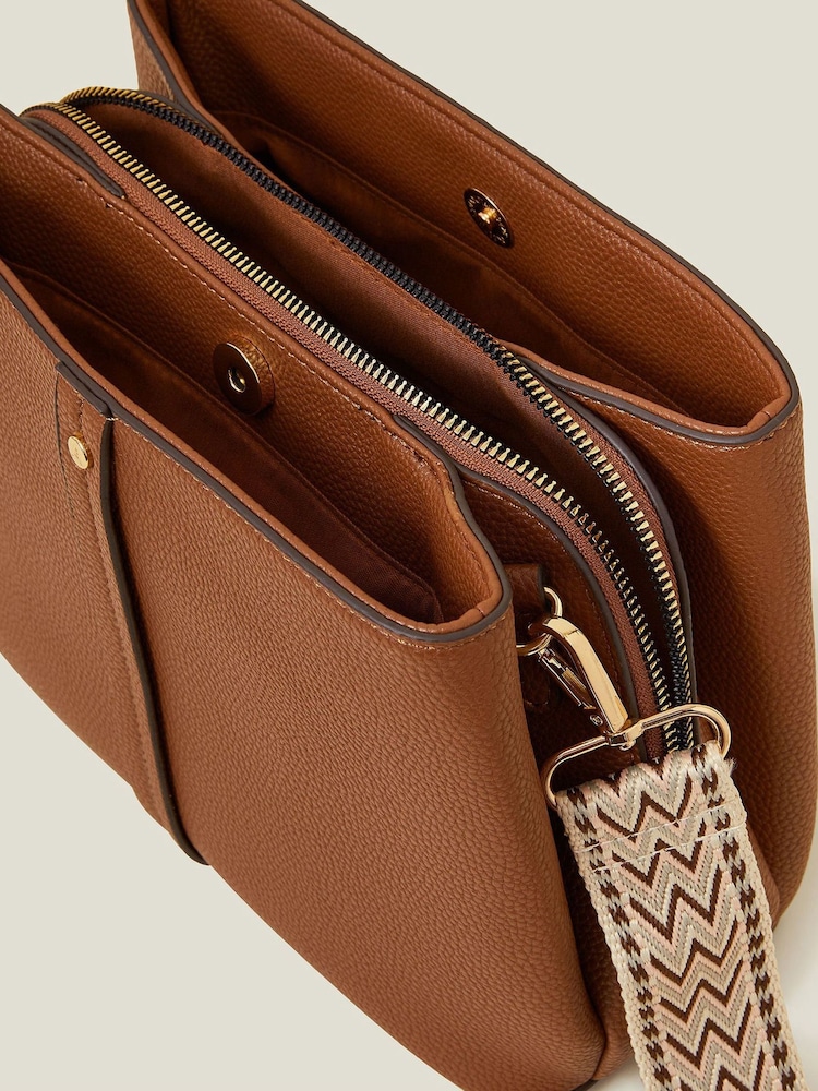 Accessorize Brown Faux Leather Webbing Strap Cross-Body Bag - Image 4 of 4
