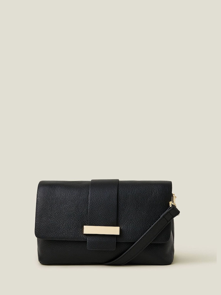 Accessorize Black Leather Metal Bar Cross-Body Bag - Image 1 of 4