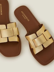 Accessorize Gold Metallic Leather Cut-Out Slide Sandals - Image 3 of 3