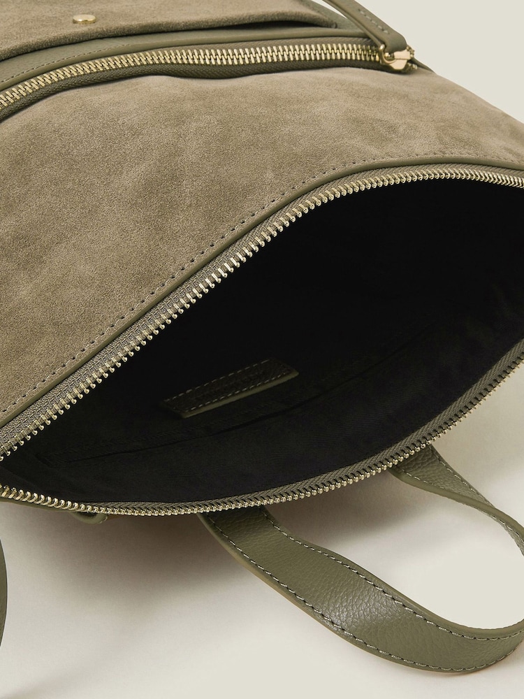 Accessorize Green Suede Leather Backpack - Image 3 of 4