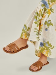 Accessorize Natural Wide Fit Leather Geometric Slide Sandals - Image 1 of 3