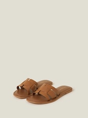 Accessorize Natural Wide Fit Leather Geometric Slide Sandals - Image 2 of 3