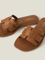 Accessorize Natural Wide Fit Leather Geometric Slide Sandals - Image 3 of 3