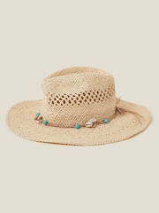 Accessorize Natural Shell Beaded Straw Stetson Hat - Image 1 of 2