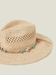 Accessorize Natural Shell Beaded Straw Stetson Hat - Image 2 of 2