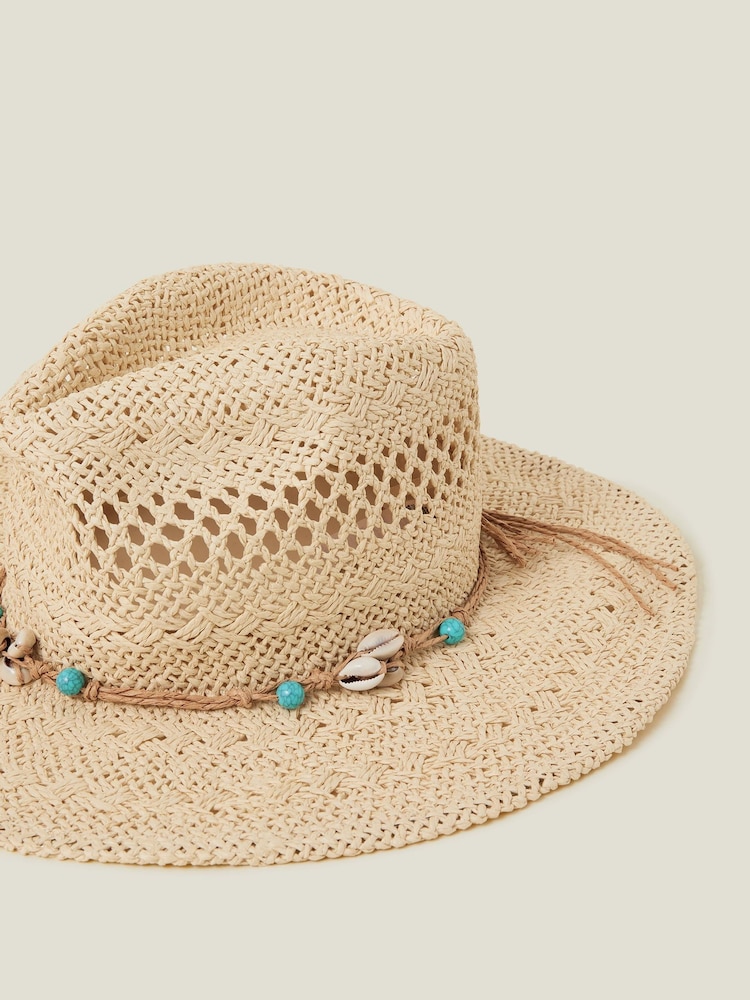 Accessorize Natural Shell Beaded Straw Stetson Hat - Image 2 of 2