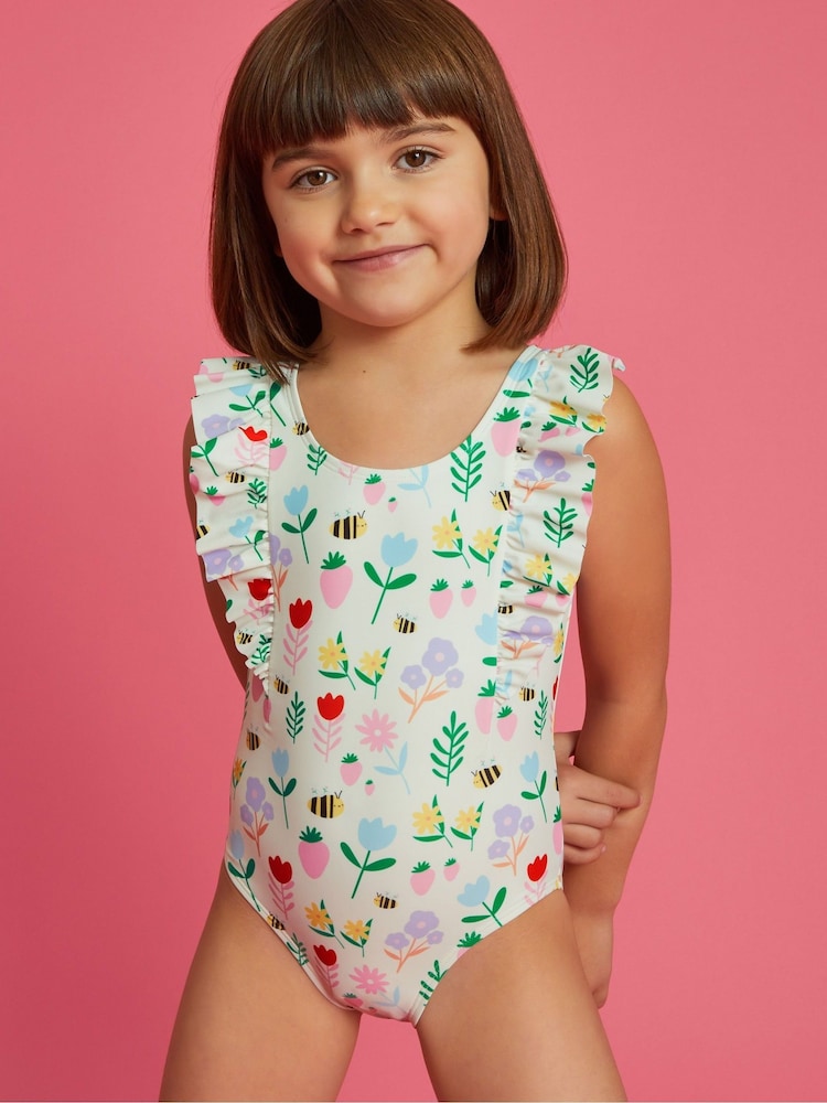 Angels By Accessorize White/Green Girls Floral Print Swimsuit - Image 1 of 4