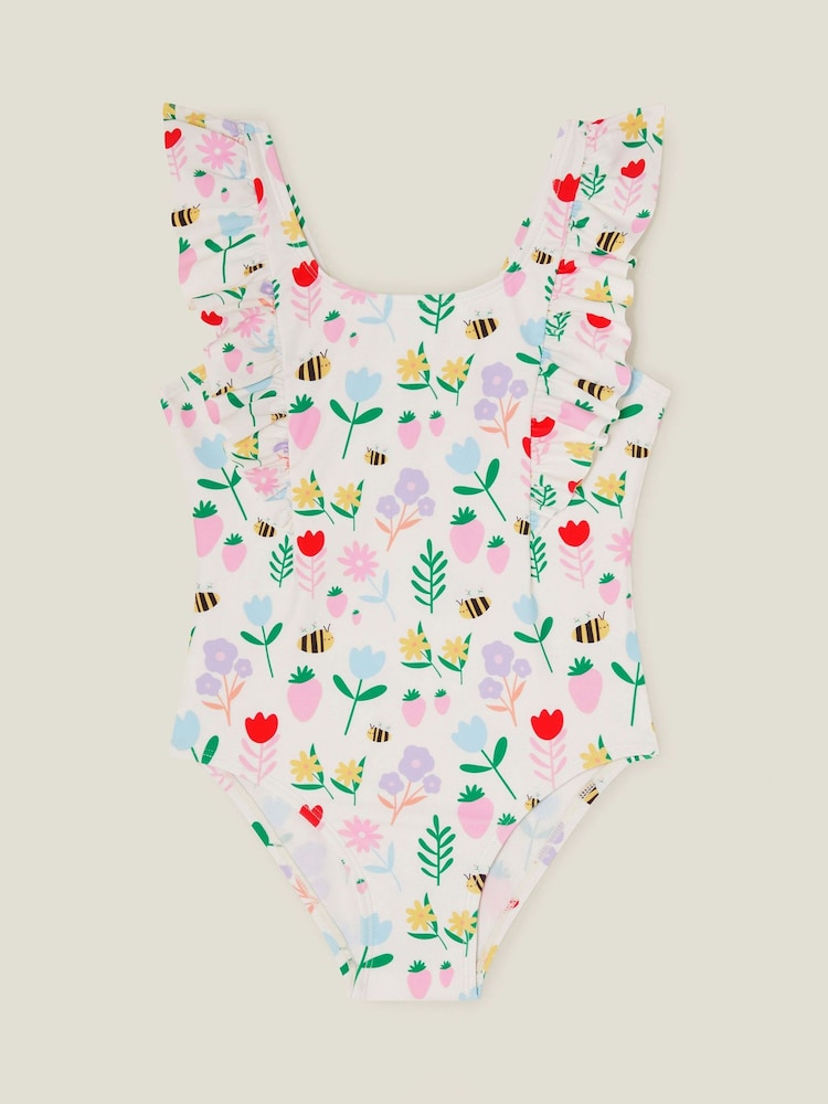 Angels By Accessorize White/Green Girls Floral Print Swimsuit - Image 2 of 4