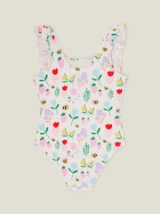 Angels By Accessorize White/Green Girls Floral Print Swimsuit - Image 3 of 4