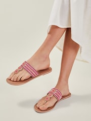 Accessorize Pink Decorative Bead Circle Flip Flop Sandals - Image 1 of 3