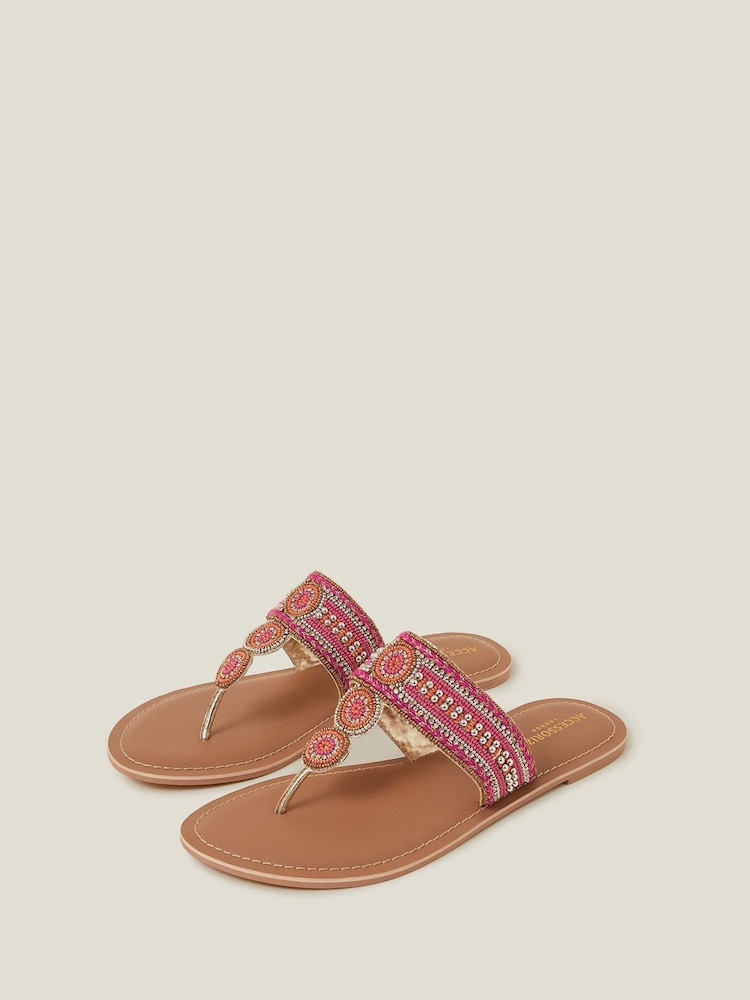 Accessorize Pink Decorative Bead Circle Flip Flop Sandals - Image 2 of 3
