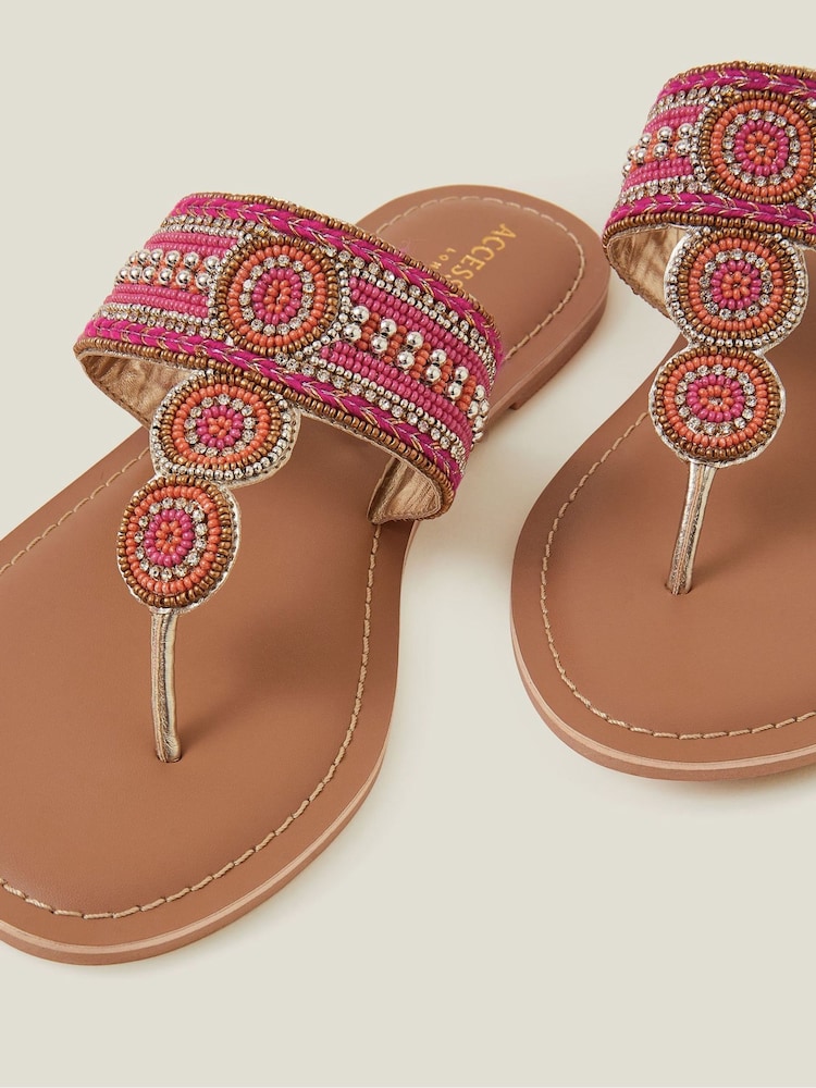 Accessorize Pink Decorative Bead Circle Flip Flop Sandals - Image 3 of 3
