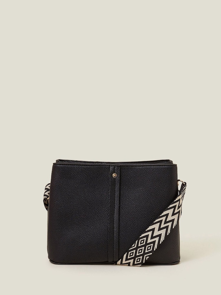 Accessorize Black Faux Leather Webbing Strap Cross-Body Bag - Image 1 of 1
