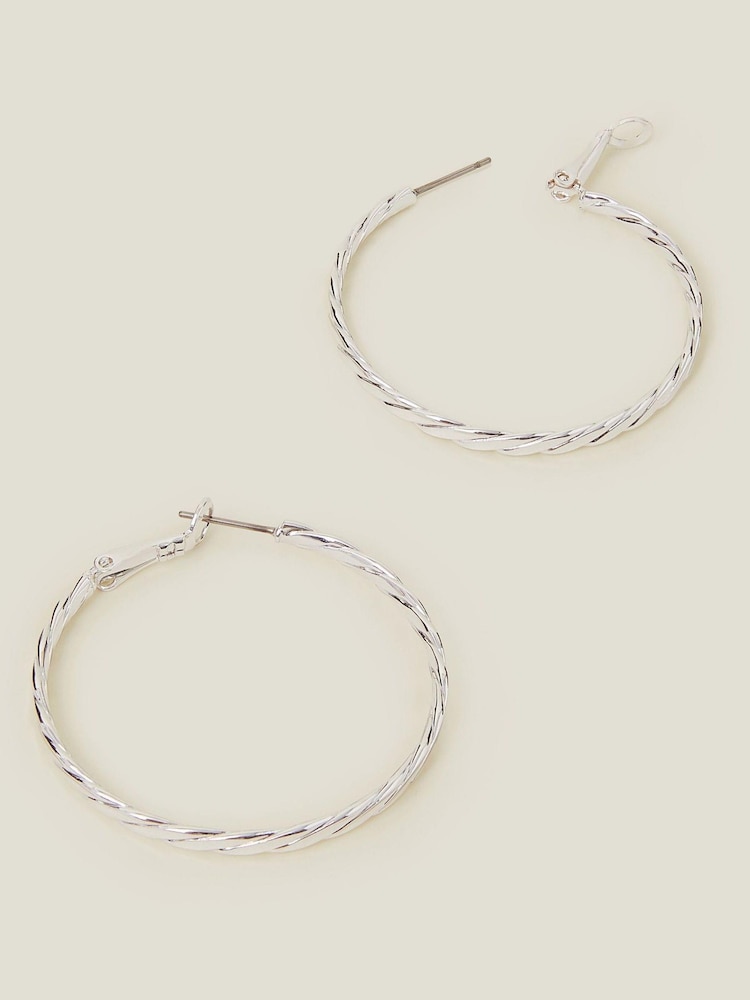 Accessorize Silver Sterling Silver Plated Twist Hoop Earrings - Image 1 of 2