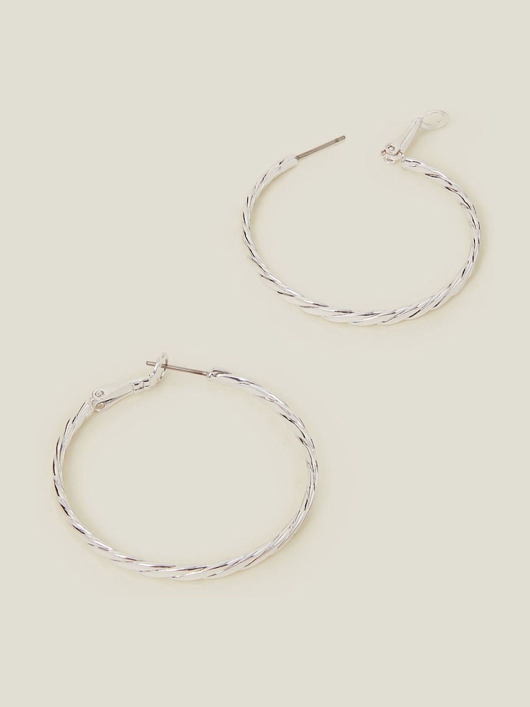 Accessorize Silver Sterling Silver Plated Twist Hoop Earrings - Image 2 of 2