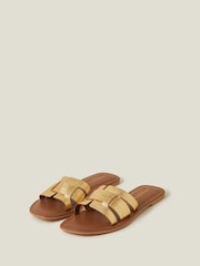 Accessorize Gold Wide Fit Metallic Leather Cut-Out Slide Sandals - Image 2 of 3