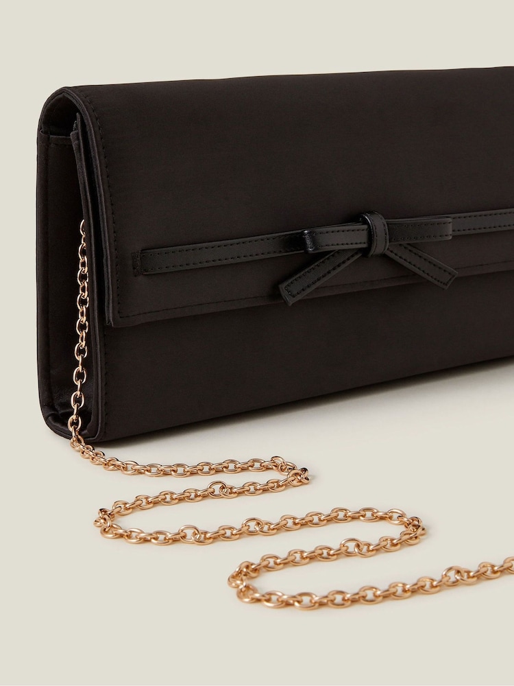 Accessorize Black Bow Satin Clutch Bag - Image 2 of 2