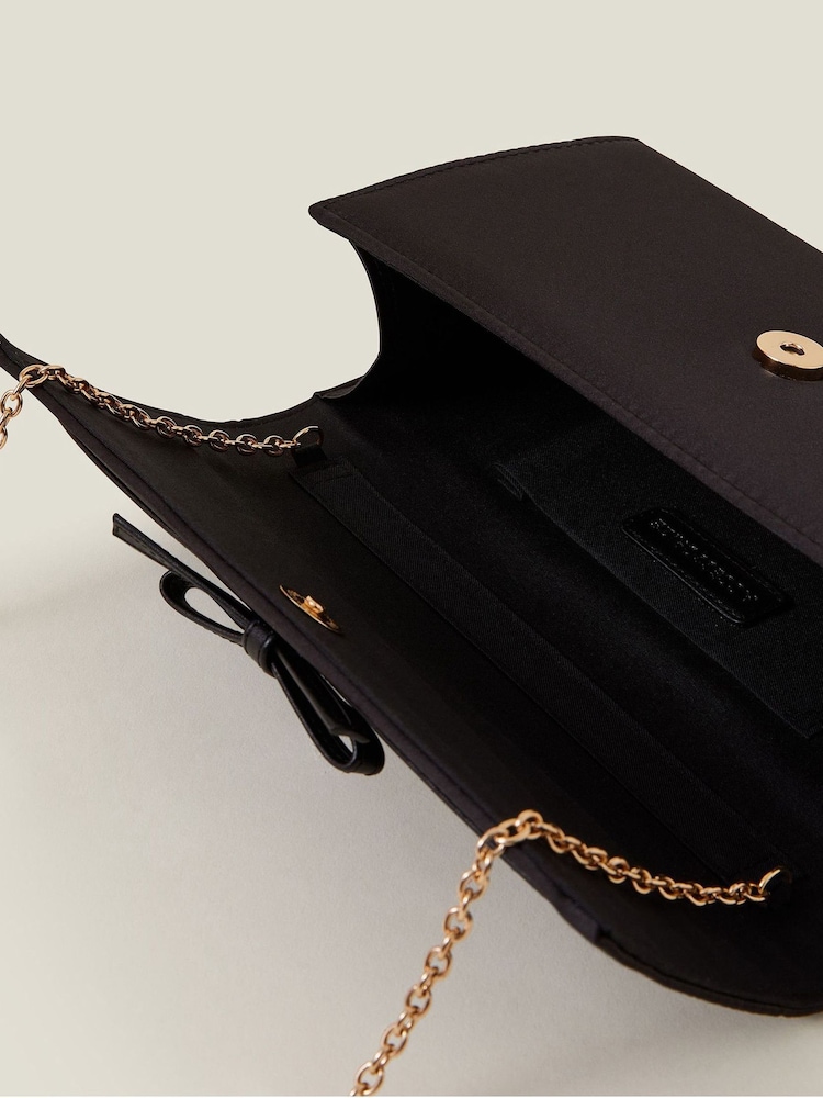 Accessorize Black Bow Satin Clutch Bag - Image 5 of 5