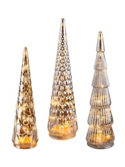 Lumineo Set of 3 Gold Tone Glass LED Christmas Trees - Image 2 of 3