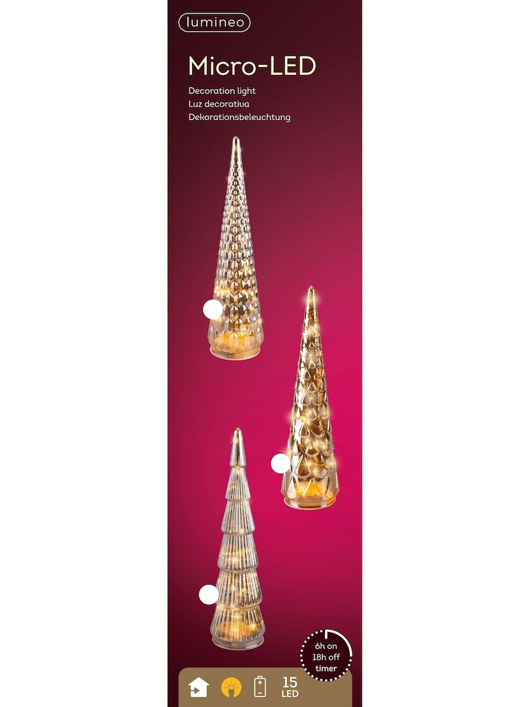 Lumineo Set of 3 Gold Tone Glass LED Christmas Trees - Image 3 of 3