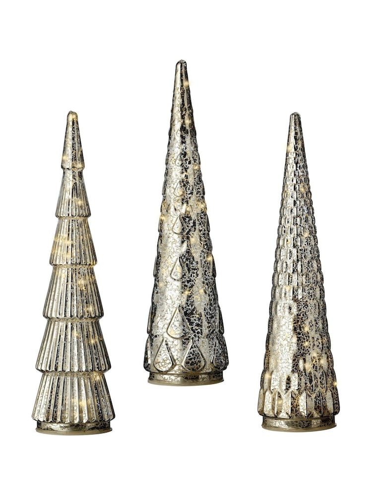 Lumineo Set of 3 Silver Tone Glass LED Christmas Trees - Image 2 of 3