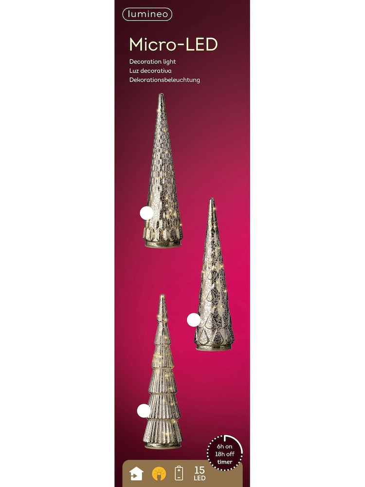 Lumineo Set of 3 Silver Tone Glass LED Christmas Trees - Image 3 of 3