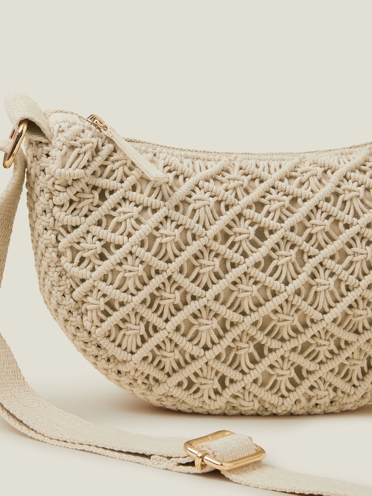 Accessorize Natural Macrame Sling Cross-Body Bag - Image 2 of 3