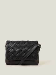 Accessorize Black Woven Leather Cross-Body Bag - Image 1 of 2