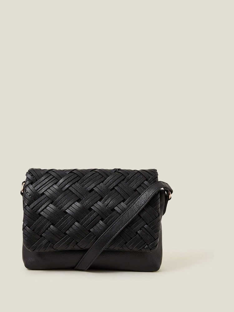 Accessorize Black Woven Leather Cross-Body Bag - Image 1 of 2