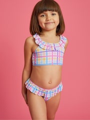 Angels By Accessorize Pink Girls Check Print Bikini Set - Image 1 of 3