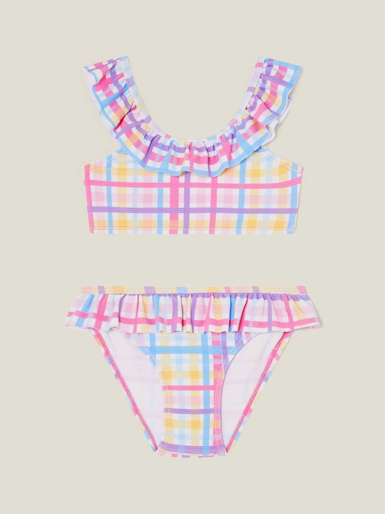 Angels By Accessorize Pink Girls Check Print Bikini Set - Image 2 of 3 Angels By Accessorize Pink Girls Check Print Bikini Set - Image 2 of 3
