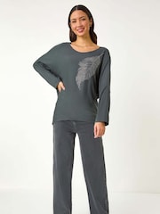 Roman Grey Hotfix Feather Stretch Knit Top - Image 2 of 5