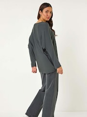 Roman Grey Hotfix Feather Stretch Knit Top - Image 3 of 5