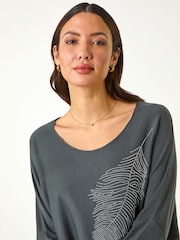 Roman Grey Hotfix Feather Stretch Knit Top - Image 4 of 5