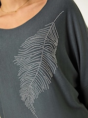 Roman Grey Hotfix Feather Stretch Knit Top - Image 5 of 5