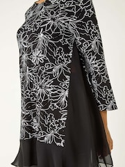 Roman Black Floral Print Mesh Hem Tunic Top - Image 5 of 5
