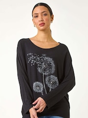 Roman Black Hotfix Dandelion Stretch Knit Top - Image 1 of 5